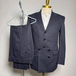 French Crown Mens Suit Navy Blue 2 Piece 40S 30W Tailored Formal